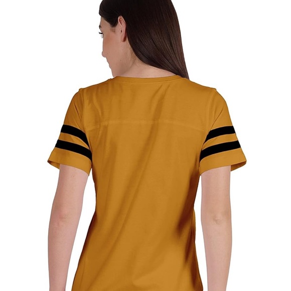 M Women Round Neck Sporty Tshirt Tunic Striped Short Sleeve Summer Casual Active - Picture 4 of 11